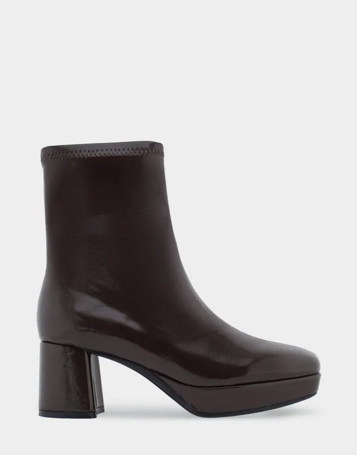 Aerosoles Comfortable Women039s Platform Heel Ankle Boot In Brown Patent Faux Leather Java Patent Faux Leather Women Ankle Boots