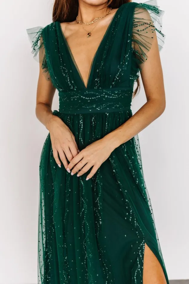 Baltic Born Embellished Sequin Women Annika Sequin Mesh Maxi Dress Green