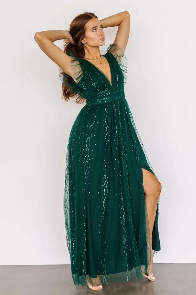 Baltic Born Embellished Sequin Women Annika Sequin Mesh Maxi Dress Green