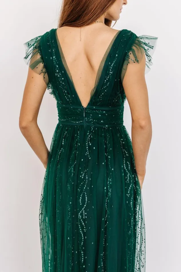 Baltic Born Embellished Sequin Women Annika Sequin Mesh Maxi Dress Green