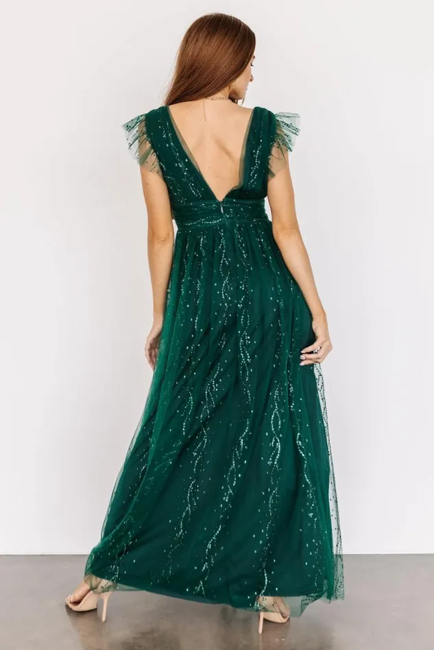 Baltic Born Embellished Sequin Women Annika Sequin Mesh Maxi Dress Green