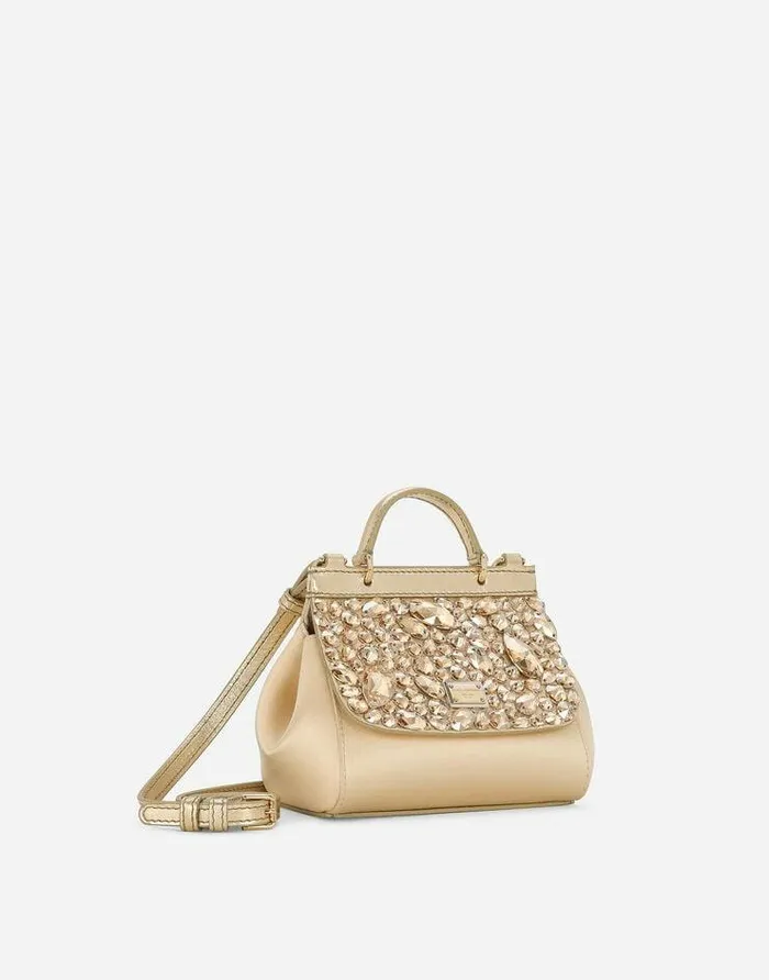 Dolce and Gabbana Accessories Children Satin Mini Sicily Handbag Gold