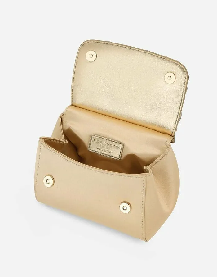 Dolce and Gabbana Accessories Children Satin Mini Sicily Handbag Gold