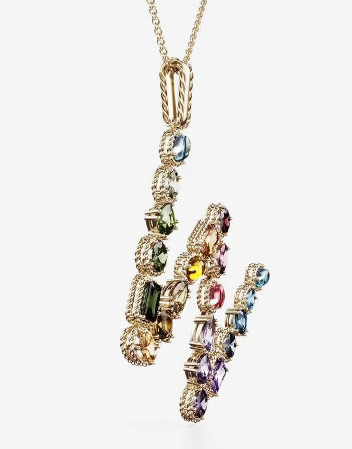 Dolce and Gabbana Alphabet Collection Women Rainbow Alphabet W Pendant In Yellow Gold With Multicolor Fine Gems Gold Dolce and Gabbana Alphabet Collection Women Rainbow Alphabet W Pendant In Yellow Gold With Multicolor Fine Gems Gold