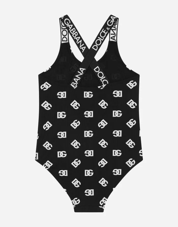 Dolce and Gabbana Beachwear Children Onepiece Swimsuit With DG Logo Print Multicolor Dolce and Gabbana Beachwear Children Onepiece Swimsuit With DG Logo Print Multicolor