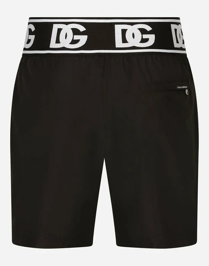 Dolce and Gabbana Beachwear Men Midlength Swim Trunks With Branded Elastic Multicolor