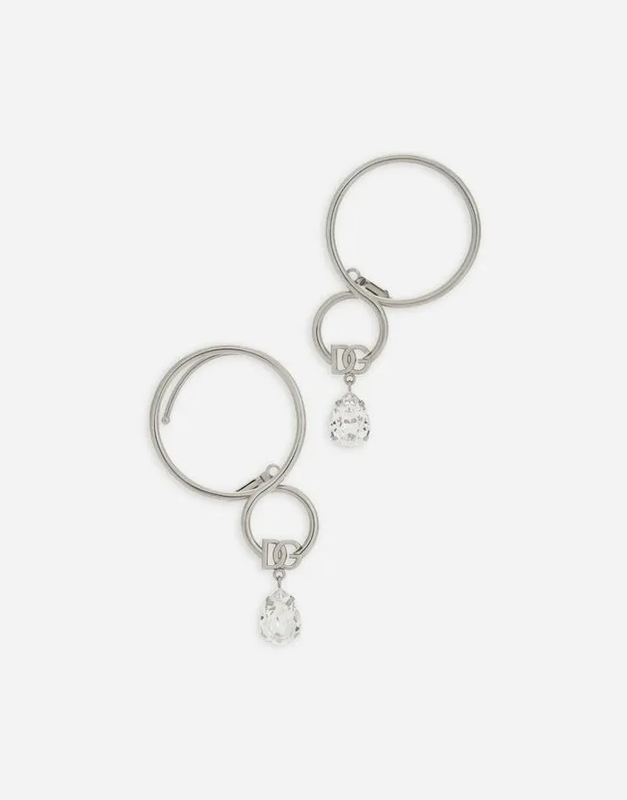Dolce and Gabbana Bijoux Women Ear Cuff Earrings With DG Logo And Rhinestones Silver
