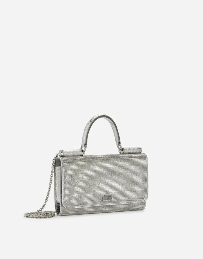 Dolce and Gabbana Clutches Mini And Micro Bags Women KIM DOLCEandGABBANA Satin Phone Bag With Fusible Rhinestones Silver