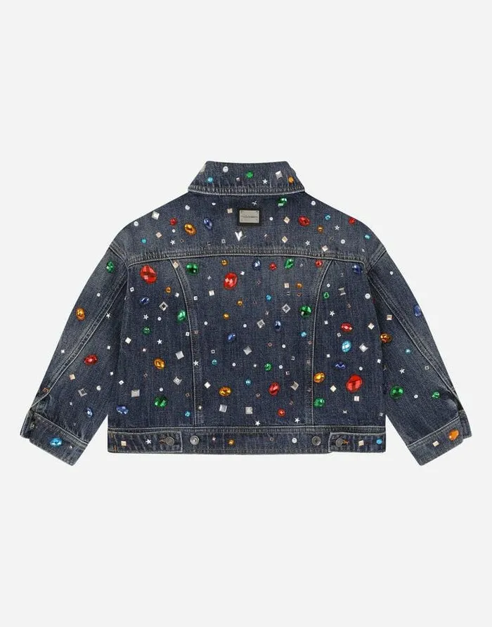 Dolce and Gabbana Coats And Jackets Children Denim Jacket With Fusible Rhinestones Multicolor Dolce and Gabbana Coats And Jackets Children Denim Jacket With Fusible Rhinestones Multicolor