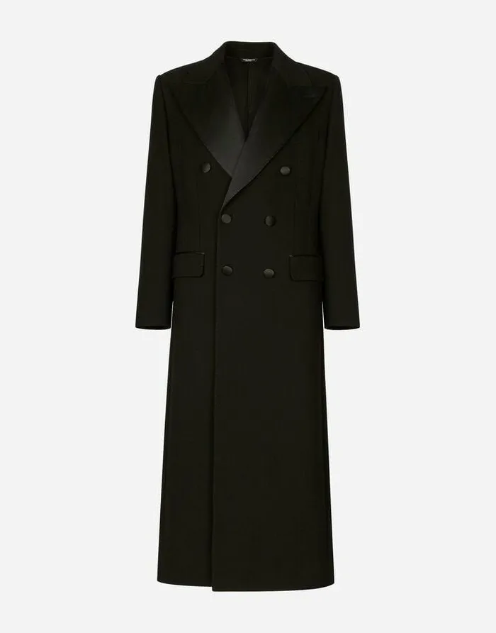 Dolce and Gabbana Coats And Jackets Men Doublebreasted Stretch Wool Crepe Coat Black Dolce and Gabbana Coats And Jackets Men Doublebreasted Stretch Wool Crepe Coat Black