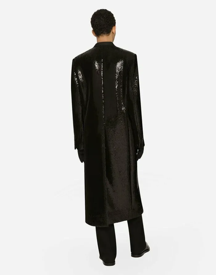Dolce and Gabbana Coats And Jackets Men Sequined Doublebreasted Coat Black Dolce and Gabbana Coats And Jackets Men Sequined Doublebreasted Coat Black