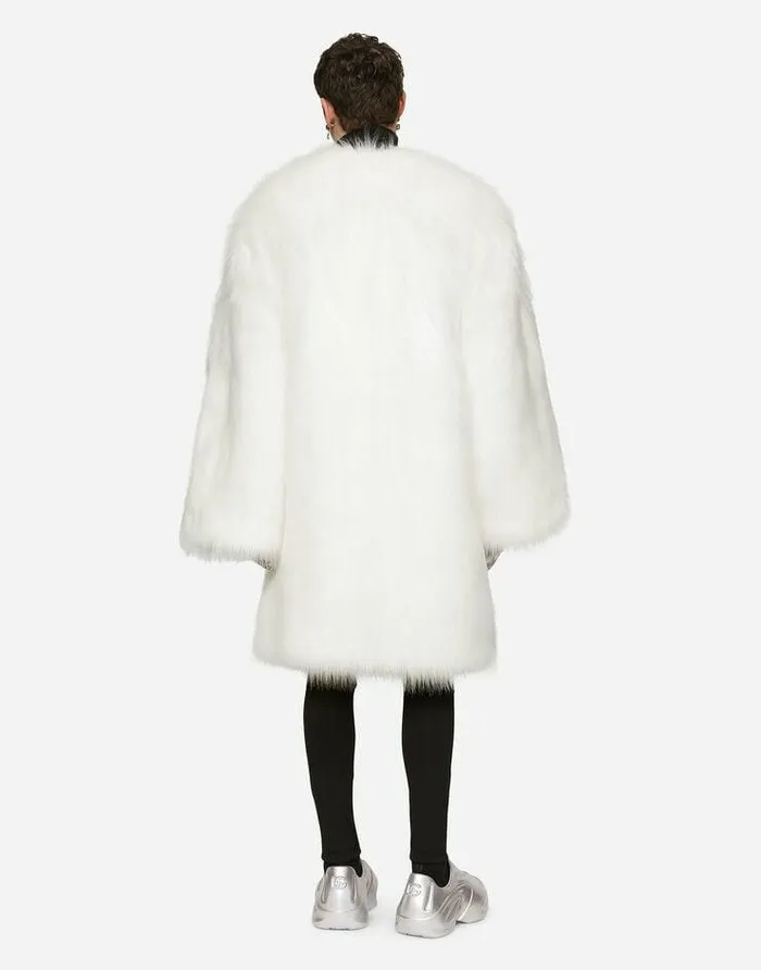 Dolce and Gabbana Coats And Jackets Men Singlebreasted Faux Fur Coat White Dolce and Gabbana Coats And Jackets Men Singlebreasted Faux Fur Coat White