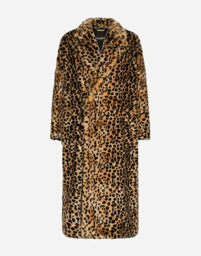 Dolce and Gabbana Coats And Jackets Men Singlebreasted Faux Fur Coat With Leopard Design Multicolor Dolce and Gabbana Coats And Jackets Men Singlebreasted Faux Fur Coat With Leopard Design Multicolor