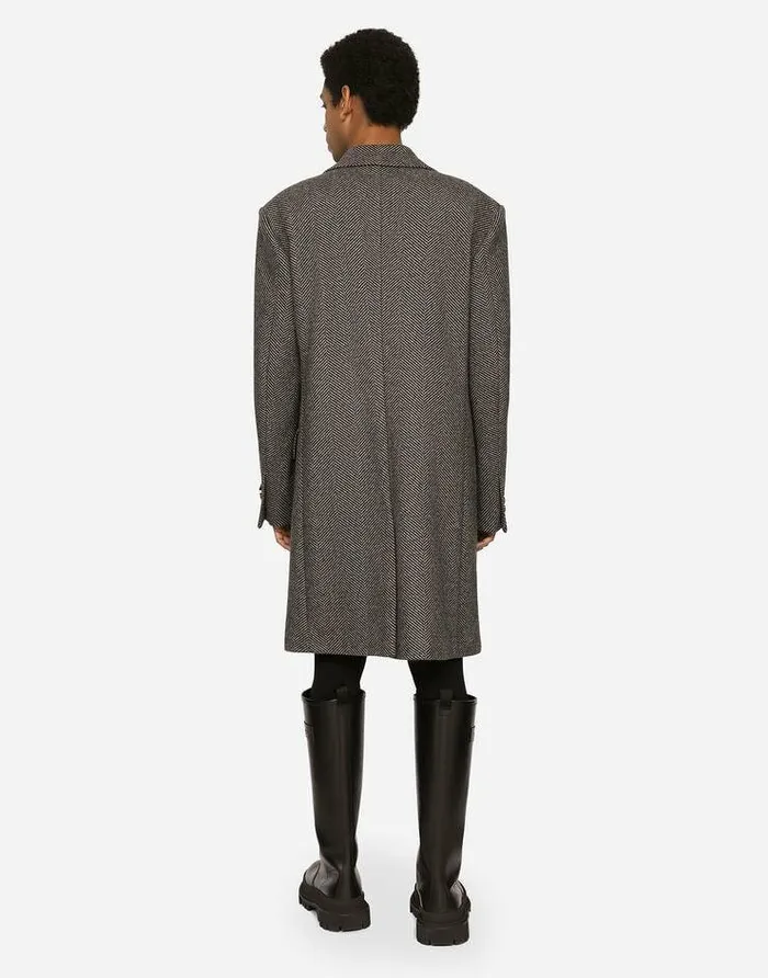 Dolce and Gabbana Coats And Jackets Men Singlebreasted Herringbone Wool Jersey Coat Multicolor Dolce and Gabbana Coats And Jackets Men Singlebreasted Herringbone Wool Jersey Coat Multicolor