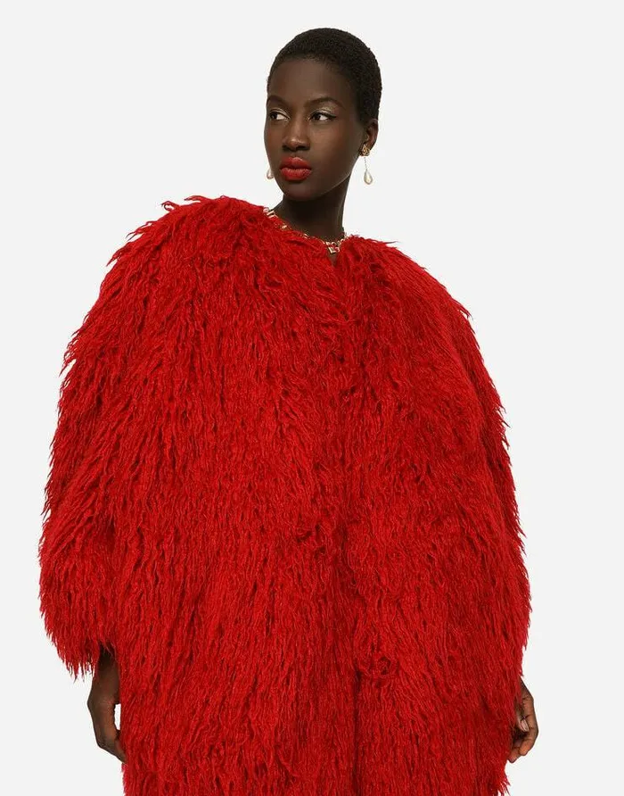 Dolce and Gabbana Coats And Jackets Women Faux Fur Coat Red