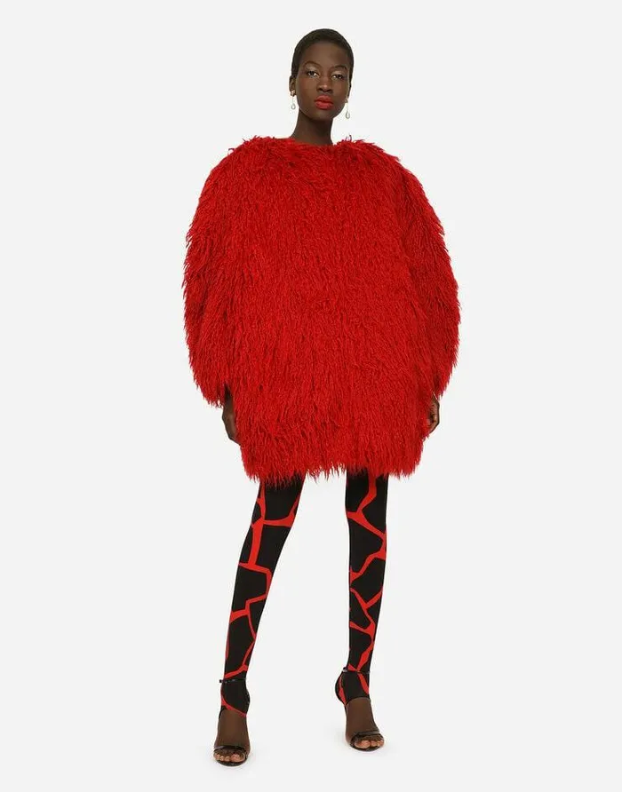 Dolce and Gabbana Coats And Jackets Women Faux Fur Coat Red