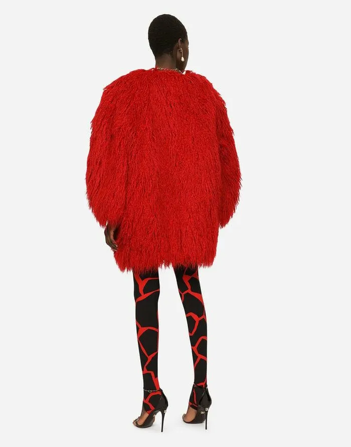 Dolce and Gabbana Coats And Jackets Women Faux Fur Coat Red