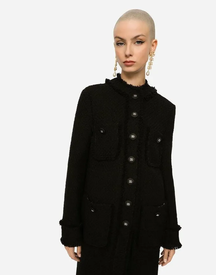 Dolce and Gabbana Coats And Jackets Women Singlebreasted Tweed Coat Black