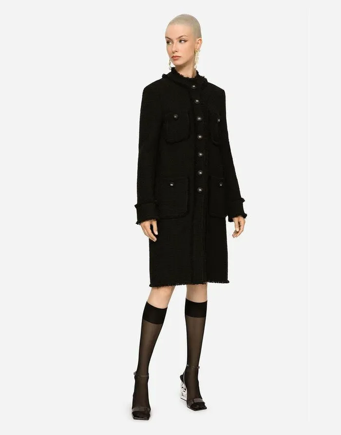 Dolce and Gabbana Coats And Jackets Women Singlebreasted Tweed Coat Black