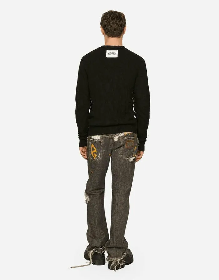 Dolce and Gabbana Denim Men Dirty Denim Straightleg Jeans With Rips Multicolor Dolce and Gabbana Denim Men Dirty Denim Straightleg Jeans With Rips Multicolor