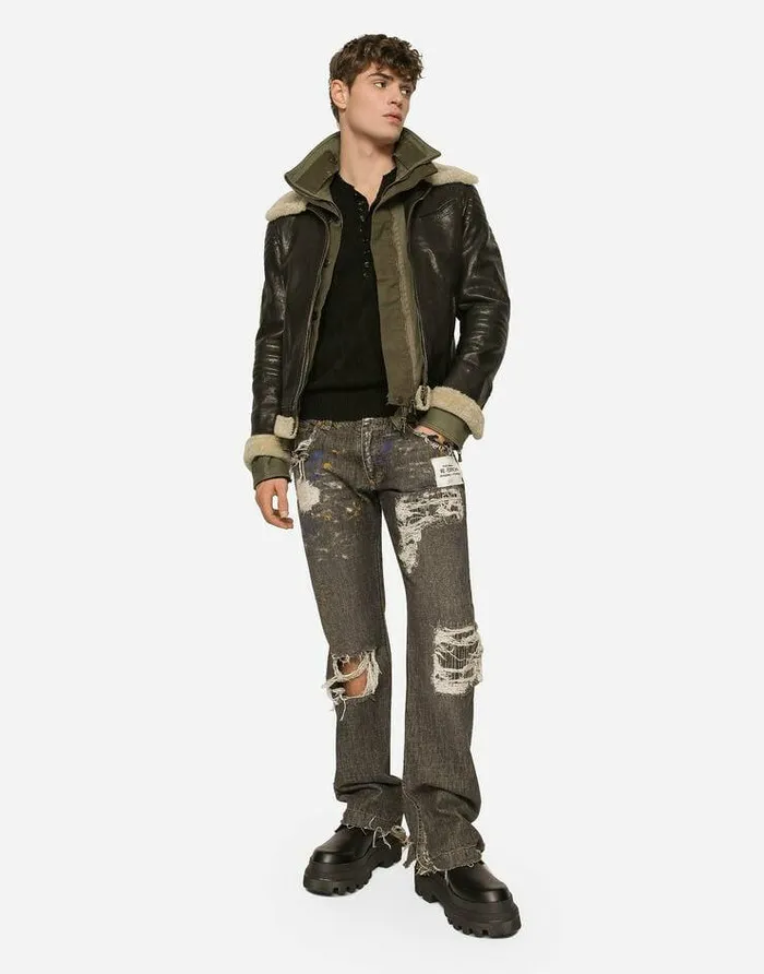 Dolce and Gabbana Denim Men Dirty Denim Straightleg Jeans With Rips Multicolor Dolce and Gabbana Denim Men Dirty Denim Straightleg Jeans With Rips Multicolor