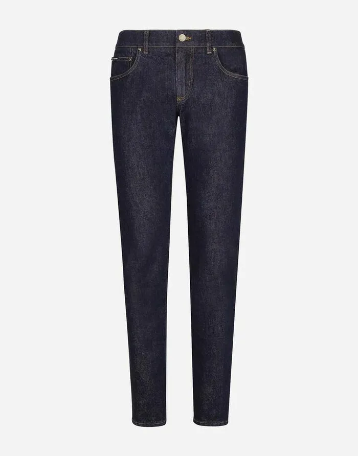 Dolce and Gabbana Denim Men Skinny Stretch Denim Jeans With Flocked Logo Tag Multicolor