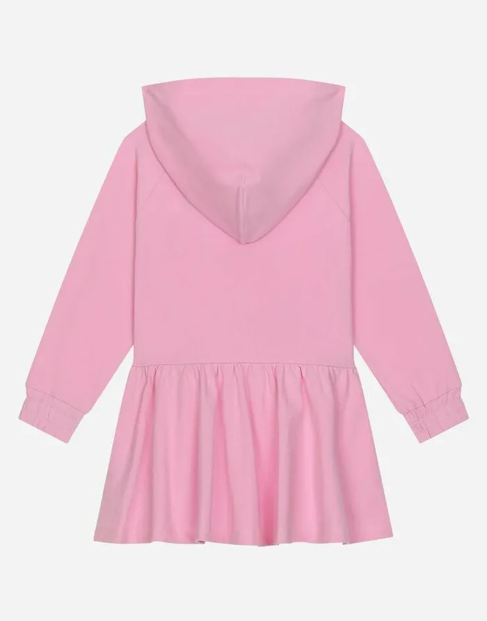 Dolce and Gabbana Dresses Children Jersey Hoodie Dress With DG Patch Pink
