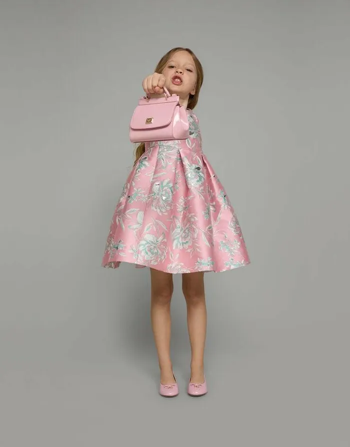 Dolce and Gabbana Dresses Children Shortsleeved Floral Cloque Dress Multicolor