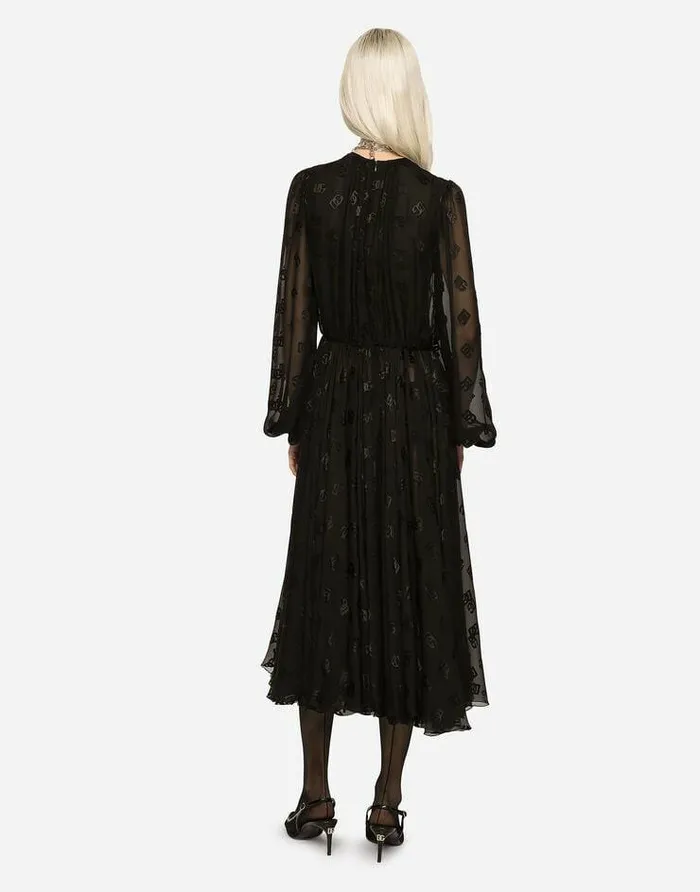 Dolce and Gabbana Dresses Women Devor Satin Dress With Allover DG Logo Black