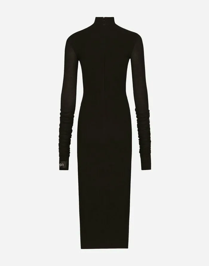 Dolce and Gabbana Dresses Women Jersey Calflength Dress With Chantilly Lace Insert Black
