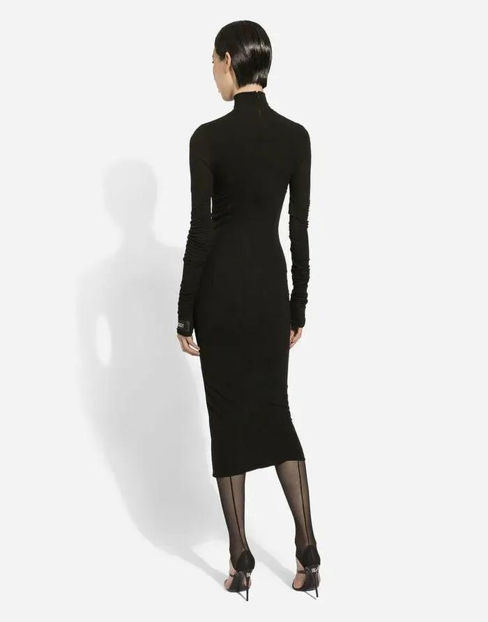 Dolce and Gabbana Dresses Women Jersey Calflength Dress With Chantilly Lace Insert Black
