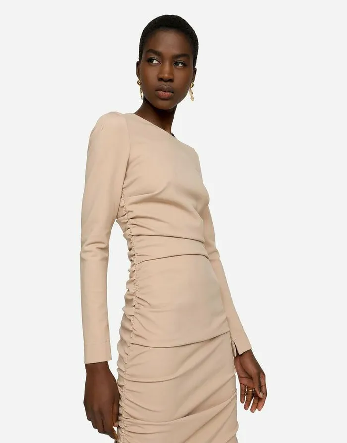 Dolce and Gabbana Dresses Women Jersey Calflength Dress With Draping Beige