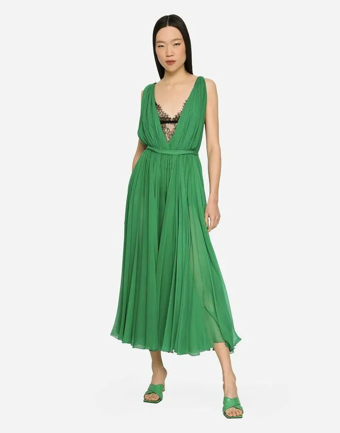 Dolce and Gabbana Dresses Women Long Chiffon Dress Green