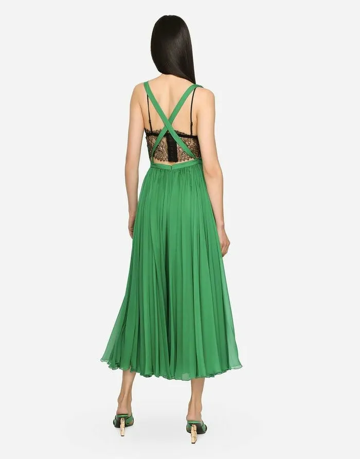Dolce and Gabbana Dresses Women Long Chiffon Dress Green