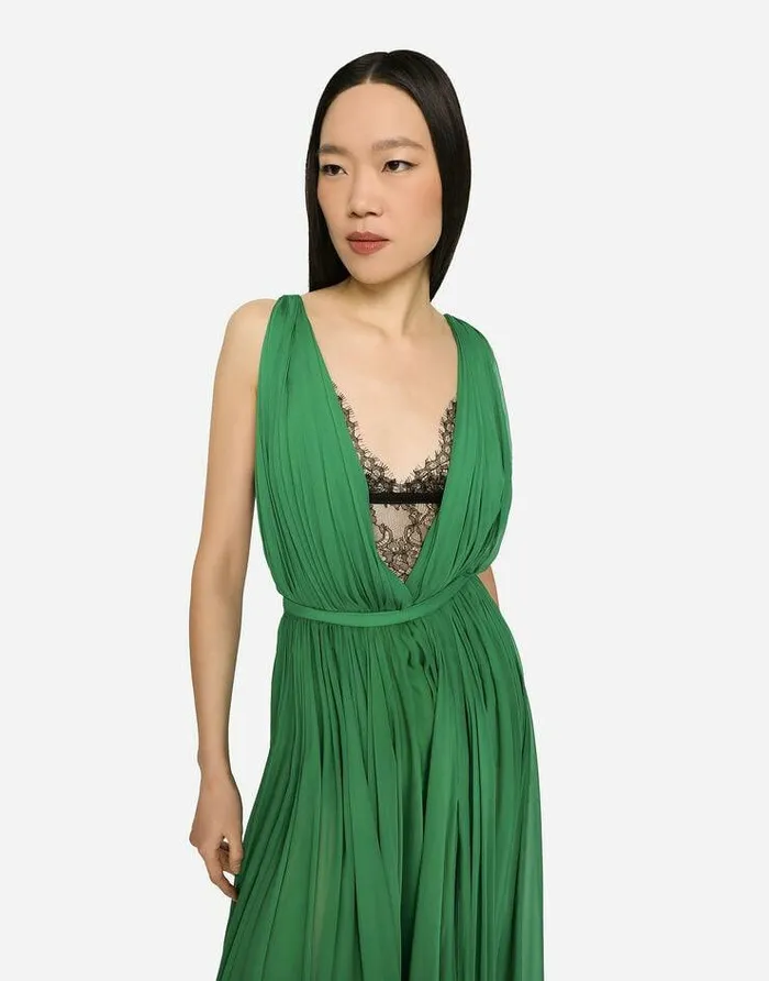 Dolce and Gabbana Dresses Women Long Chiffon Dress Green