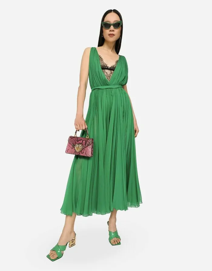 Dolce and Gabbana Dresses Women Long Chiffon Dress Green