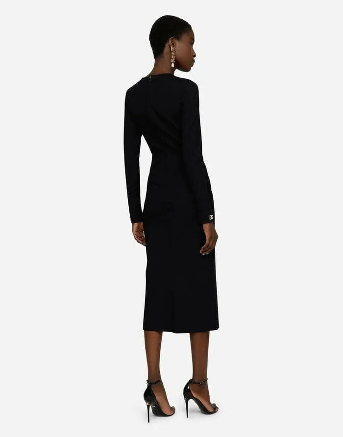 Dolce and Gabbana Dresses Women Longsleeved Jersey Calflength Dress With DG Embellishment Black