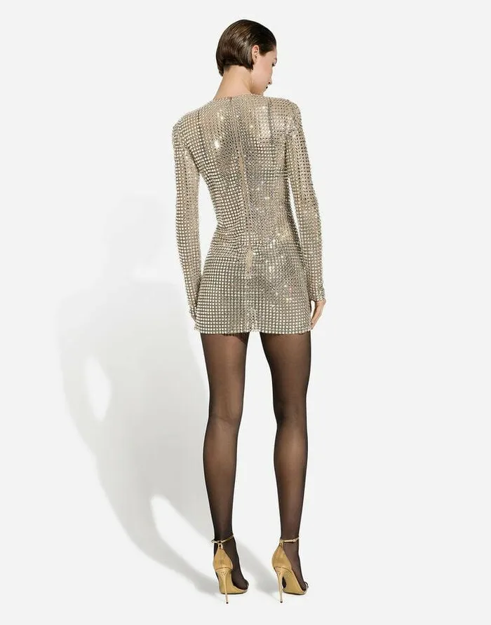Dolce and Gabbana Dresses Women Short Dress With Allover Rhinestone Embellishment On Tulle Crystal