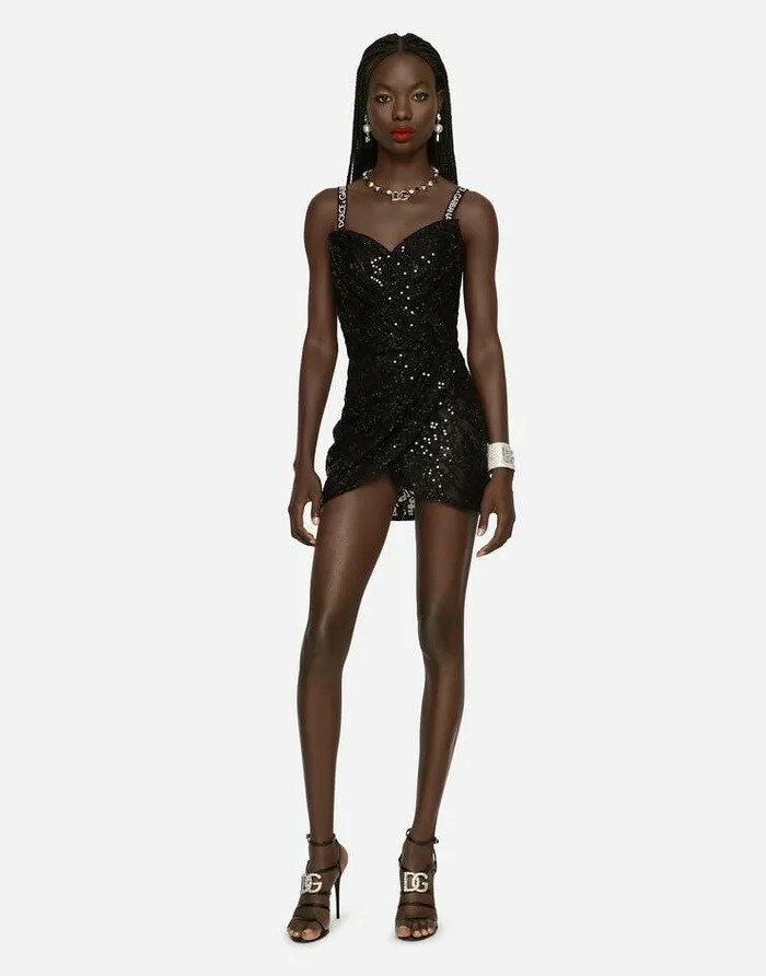 Dolce and Gabbana Dresses Women Short Dress With Sequin Embellishment Black