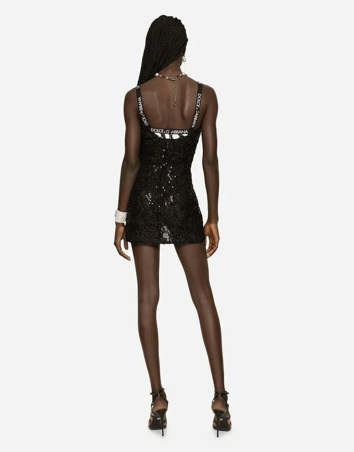 Dolce and Gabbana Dresses Women Short Dress With Sequin Embellishment Black