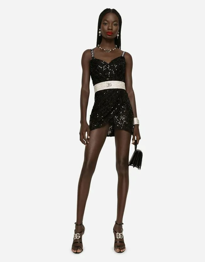 Dolce and Gabbana Dresses Women Short Dress With Sequin Embellishment Black