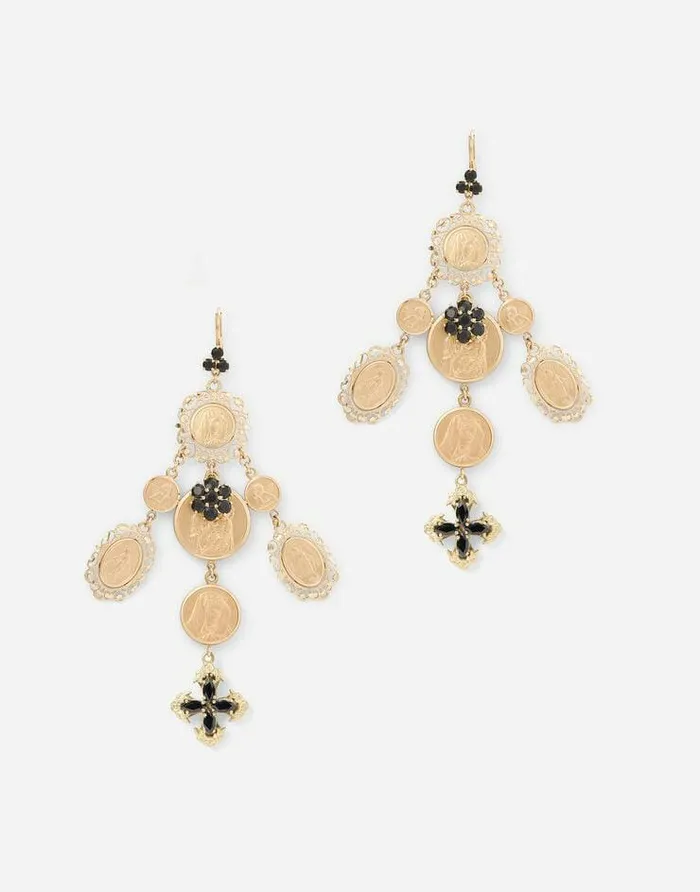 Dolce and Gabbana Earrings Women Yellow Gold Sicily Earrings With Medals And Cross Pendants Gold