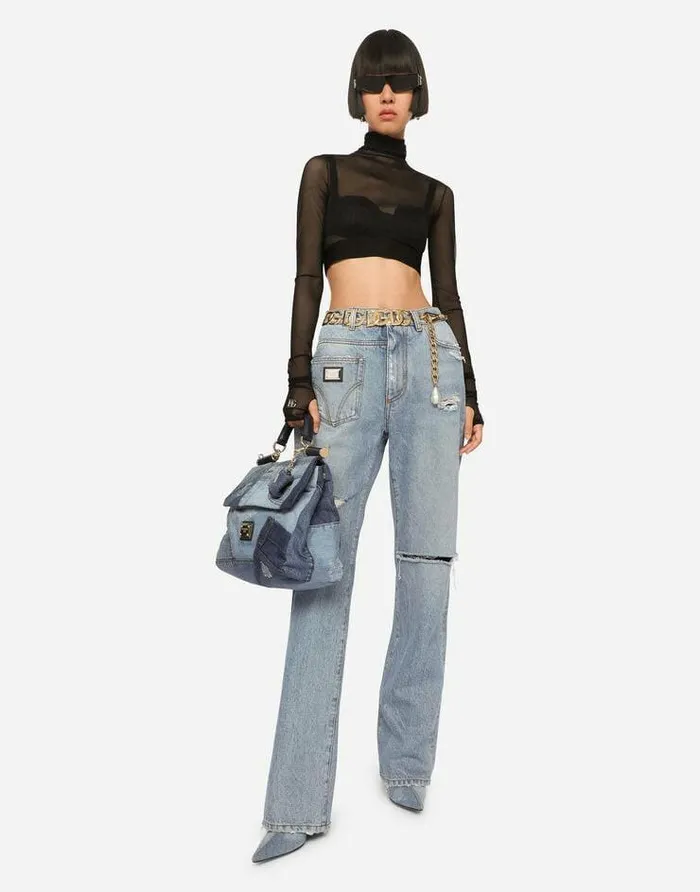 Dolce and Gabbana Handbags Women Large Patchwork Denim Sicily Soft Bag Denim Dolce and Gabbana Handbags Women Large Patchwork Denim Sicily Soft Bag Denim