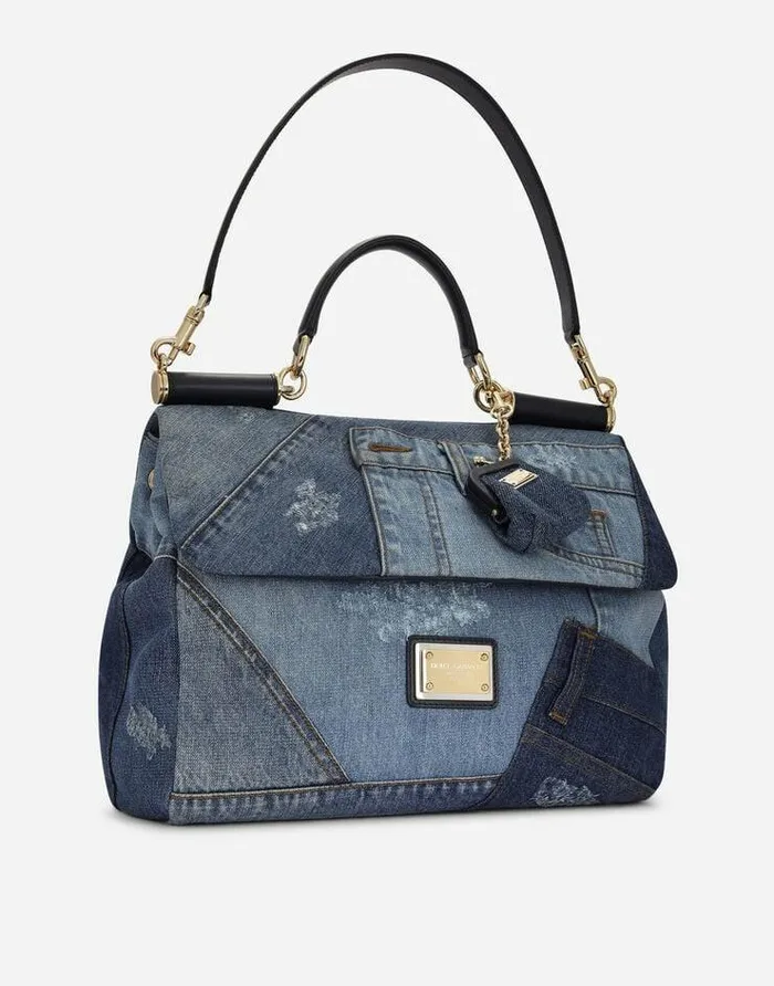 Dolce and Gabbana Handbags Women Large Patchwork Denim Sicily Soft Bag Denim Dolce and Gabbana Handbags Women Large Patchwork Denim Sicily Soft Bag Denim