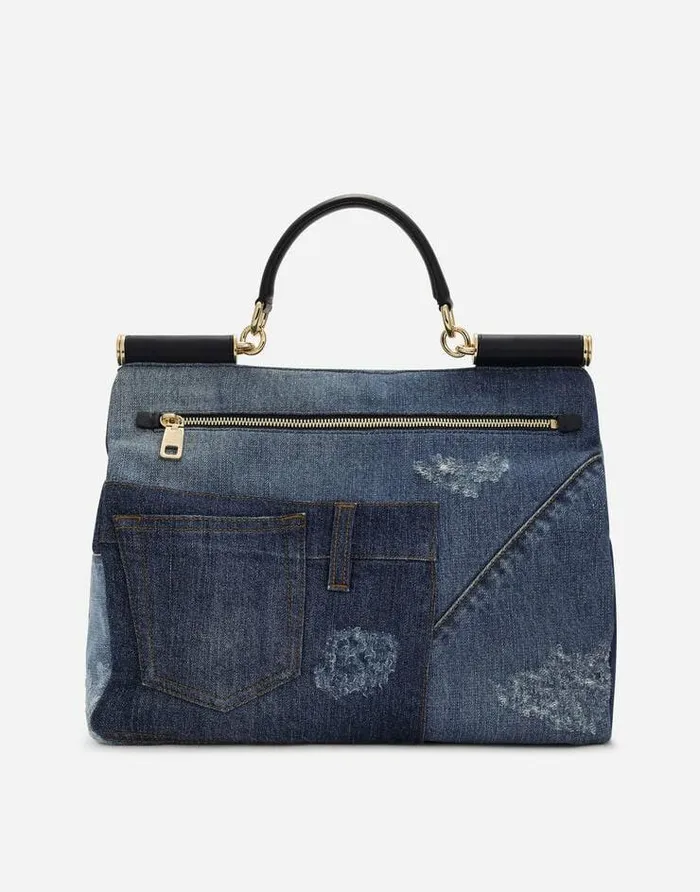 Dolce and Gabbana Handbags Women Large Patchwork Denim Sicily Soft Bag Denim Dolce and Gabbana Handbags Women Large Patchwork Denim Sicily Soft Bag Denim