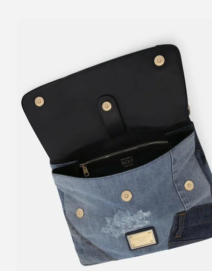 Dolce and Gabbana Handbags Women Large Patchwork Denim Sicily Soft Bag Denim Dolce and Gabbana Handbags Women Large Patchwork Denim Sicily Soft Bag Denim