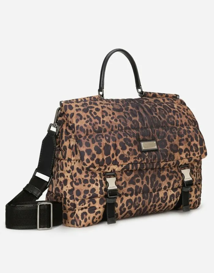 Dolce and Gabbana Handbags WomenMen Leopardprint Sicily Travel Bag In Quilted Nylon Leo Print