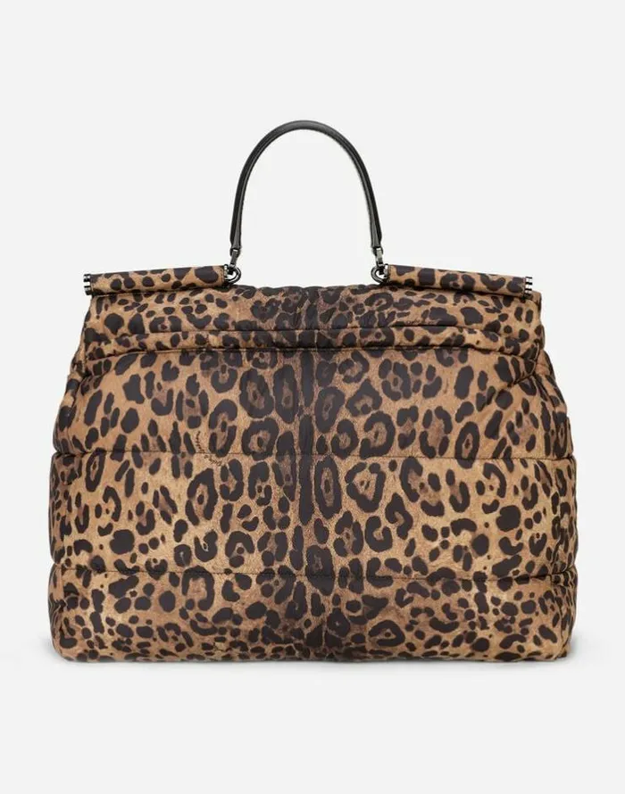 Dolce and Gabbana Handbags WomenMen Leopardprint Sicily Travel Bag In Quilted Nylon Leo Print