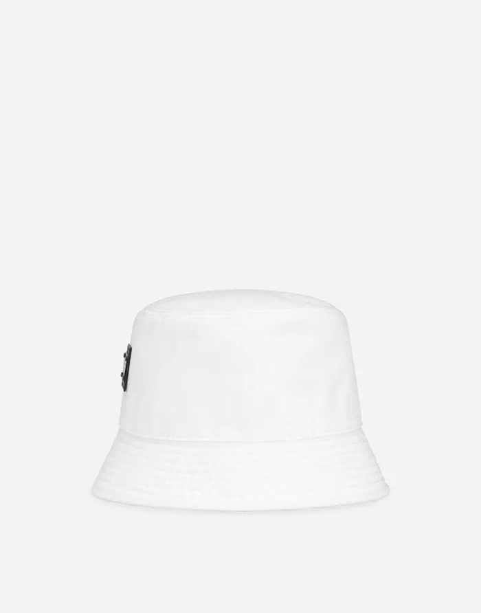 Dolce and Gabbana Hats And Gloves Men Nylon Bucket Hat With Branded Plate White Dolce and Gabbana Hats And Gloves Men Nylon Bucket Hat With Branded Plate White