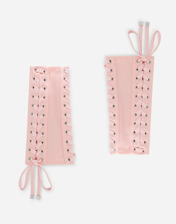 Dolce and Gabbana Hats And Gloves Women Short Satin Gloves With Eyelet Detailing Pink Dolce and Gabbana Hats And Gloves Women Short Satin Gloves With Eyelet Detailing Pink